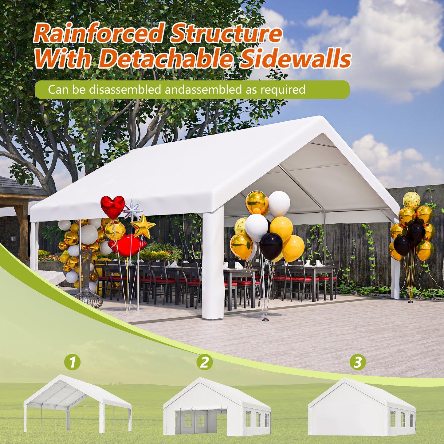 20x20 FT Outdoor Party Tent with Removable Sidewalls - White