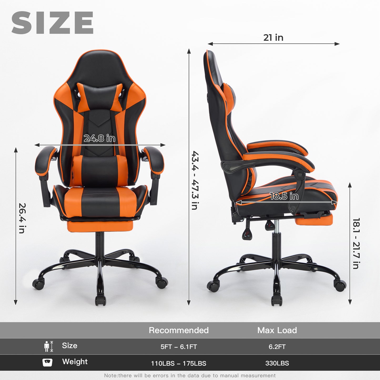 Ergonomic Gaming Chair with Footrest & Lumbar Support - Black Orange