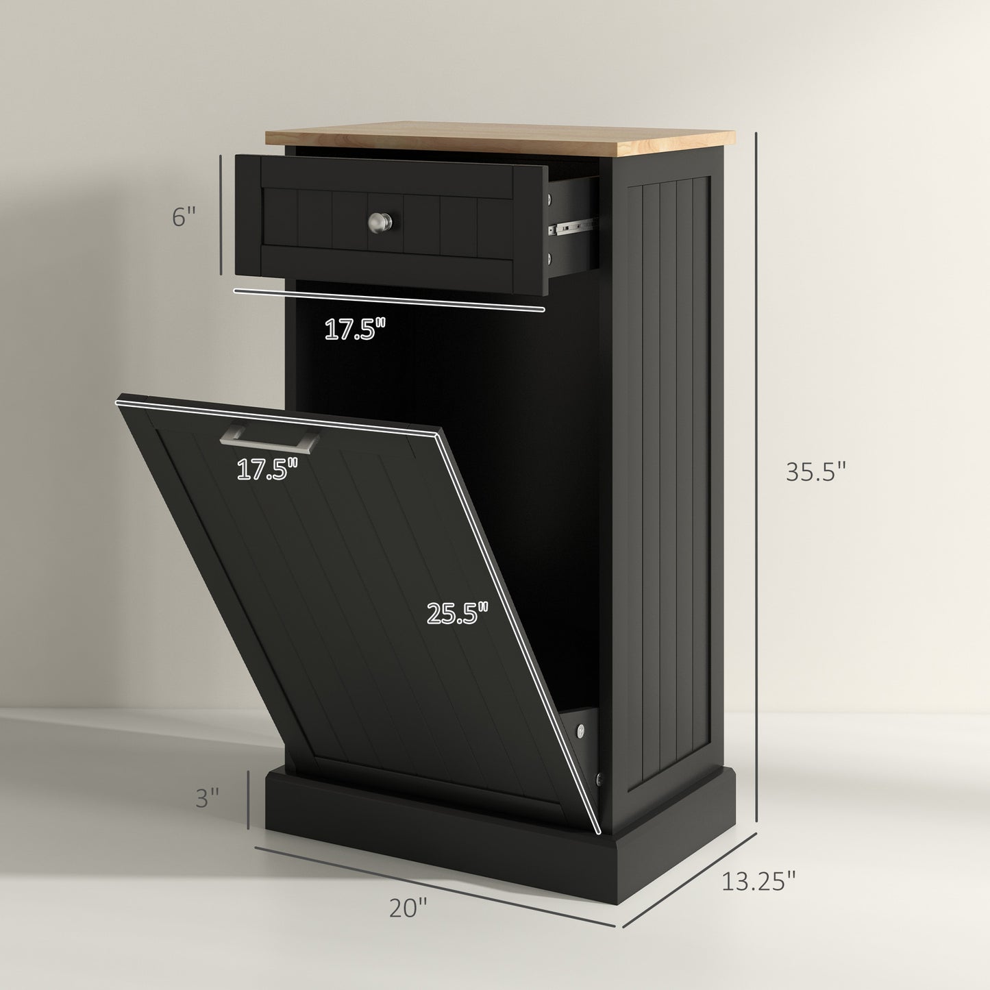 Tilt-Out Trash Cabinet with Storage Drawer - Black