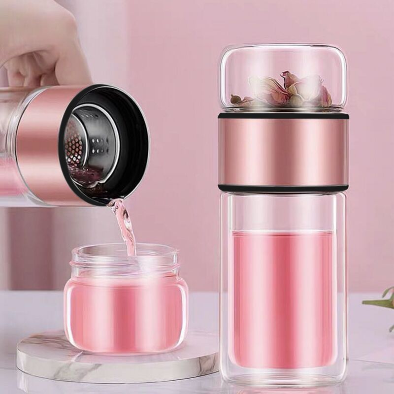 Double Layer Heat Insulation Glass Cup - Water and Tea Separation