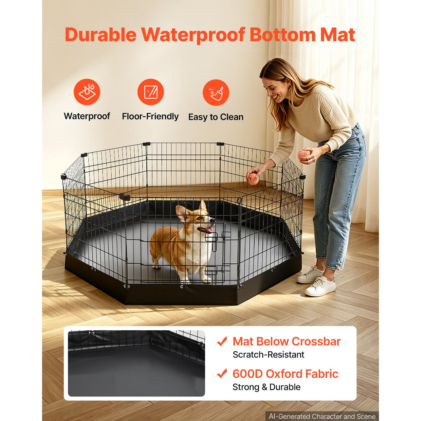 Heavy Duty Dog Playpen 24 Inch 8 Panels Indoor Outdoor Fence with Door and Bottom Pad