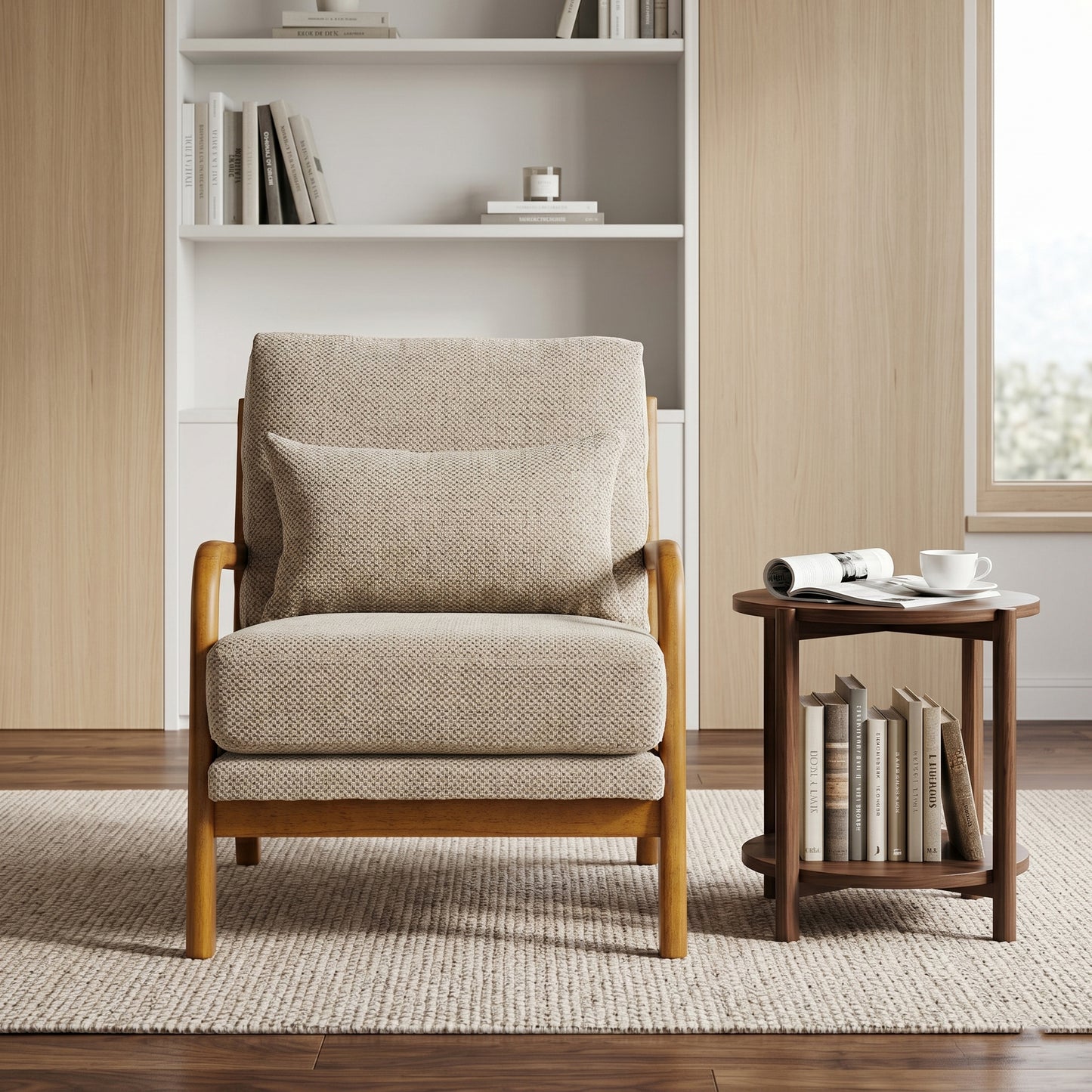 Mid-Century Modern Wooden Lounge Chair - Camel Upholstery