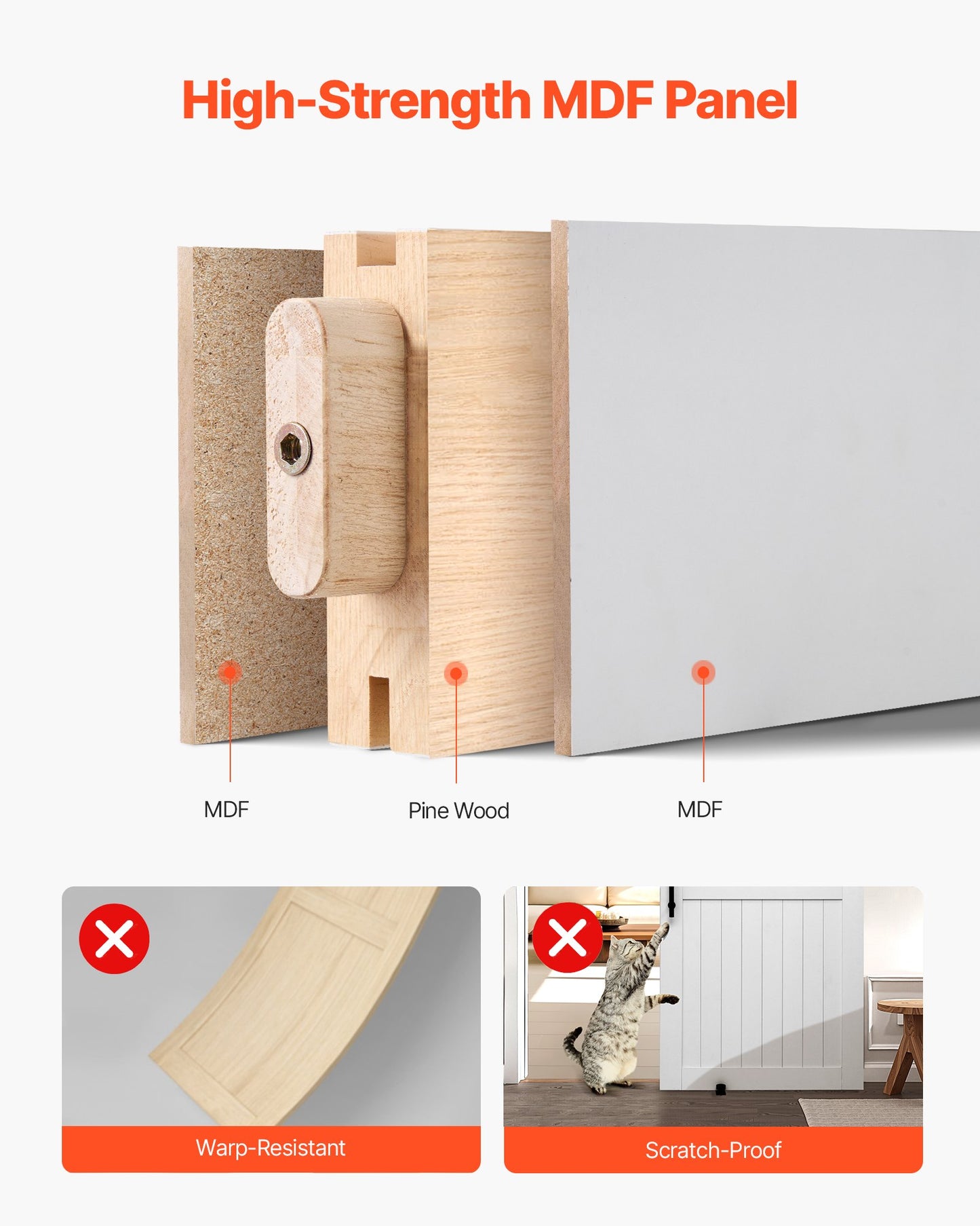 42x84 Inch Sliding Barn Door with Hardware Kit, Waterproof MDF Panel, Easy Installation