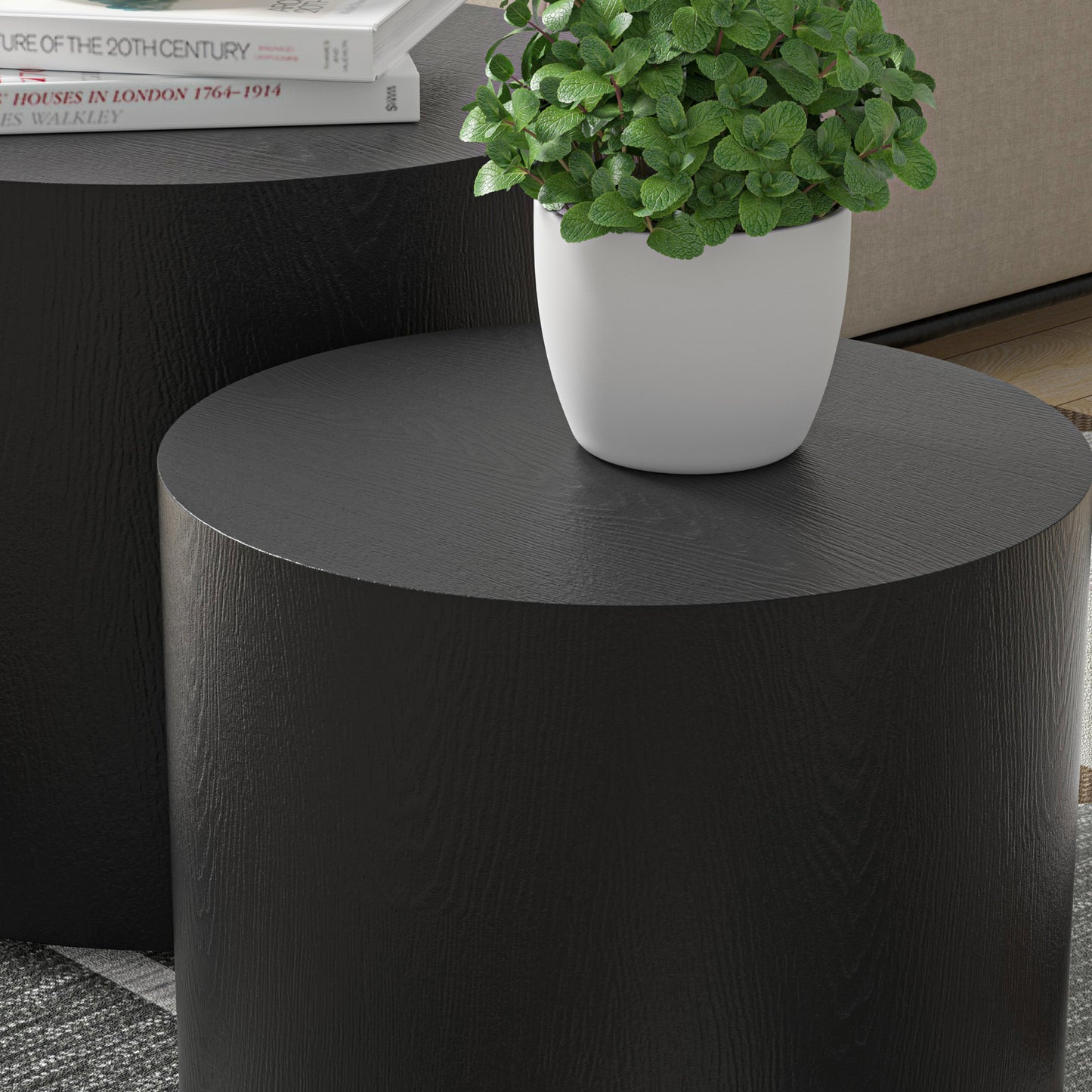 Matte Black MDF Nesting Table Set of 2 - Side & Coffee Tables