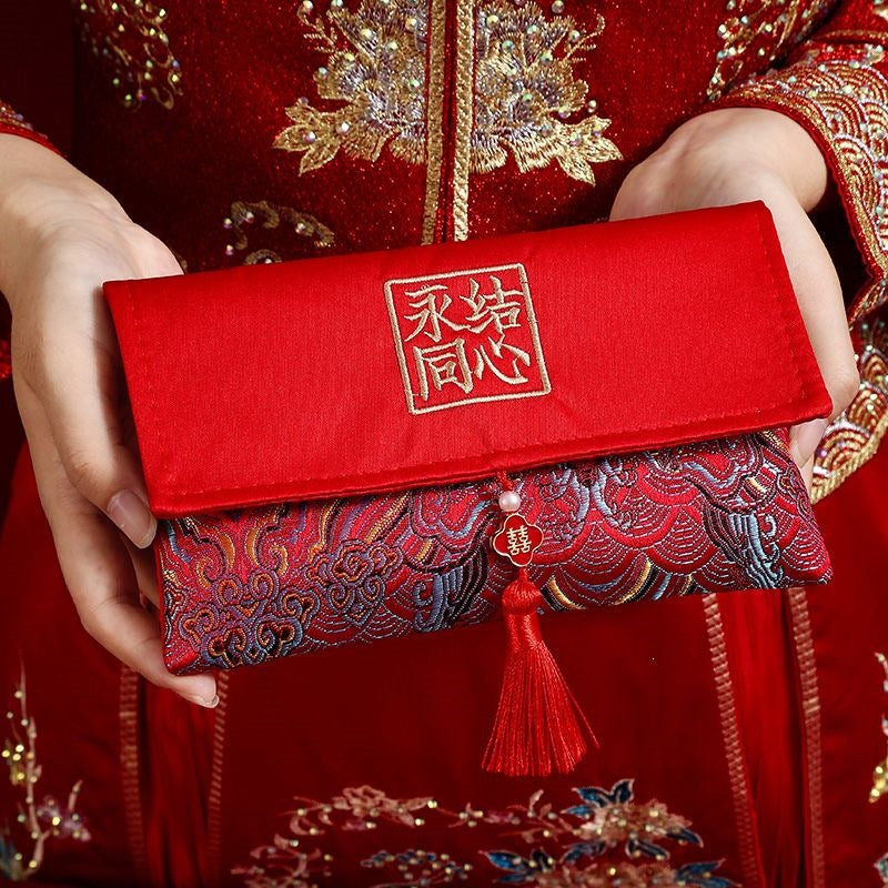 High-End Brocade Engagement Gift Packet Tea Serving Red Envelope Set