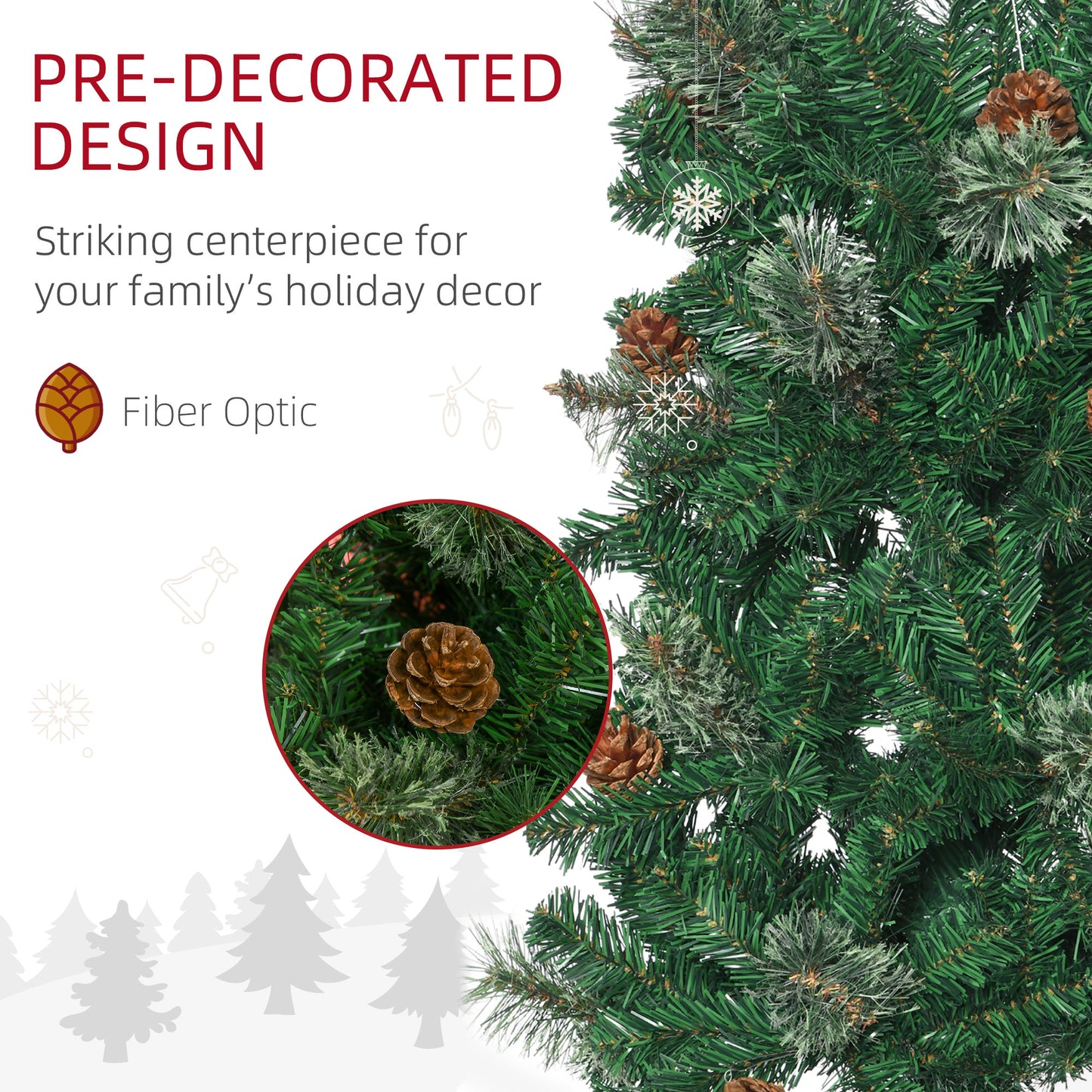 6.5-Foot Slim Pencil Christmas Tree with Pine Cones - Green