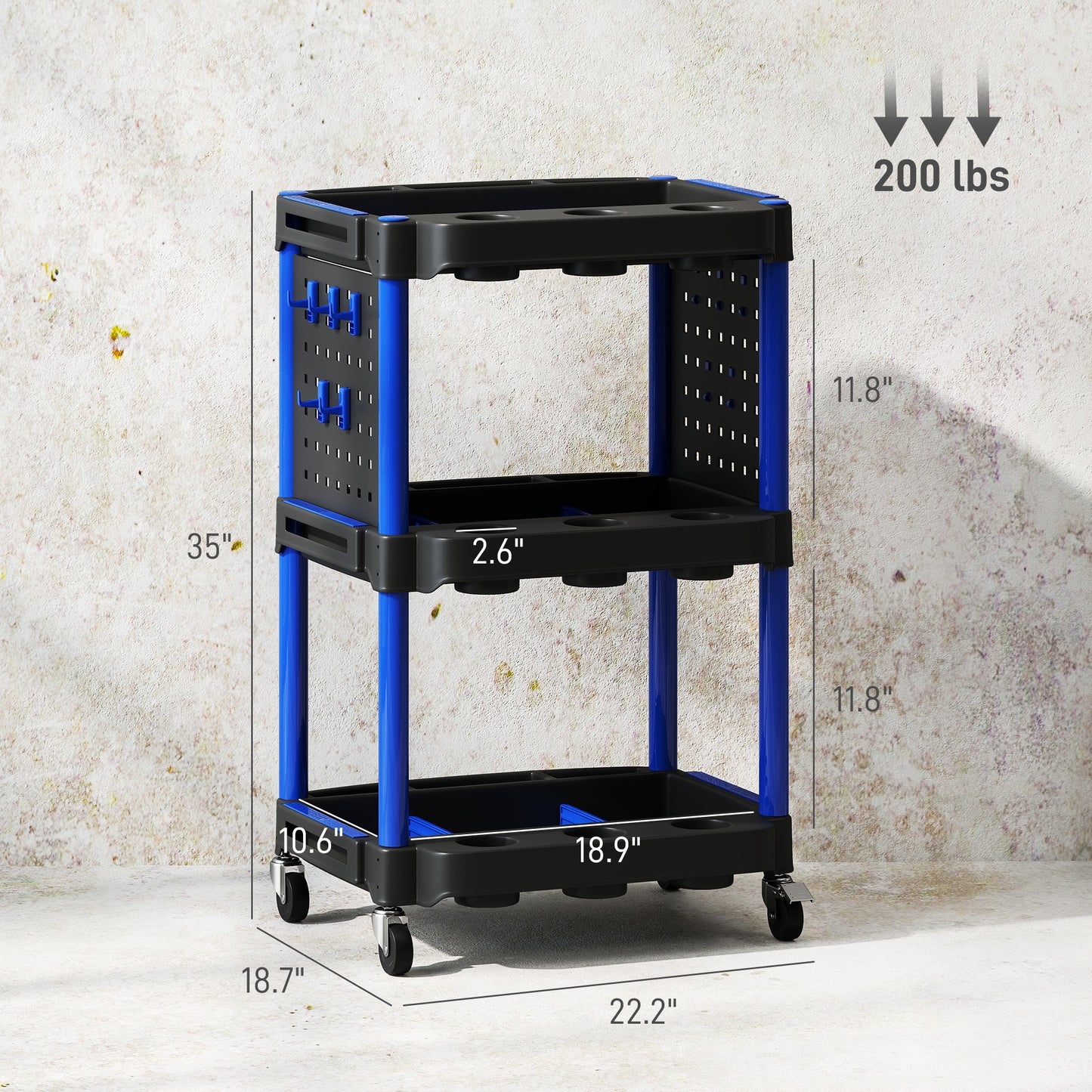 3-Tier Rolling Tool Cart - 200 lbs Capacity Utility Cart