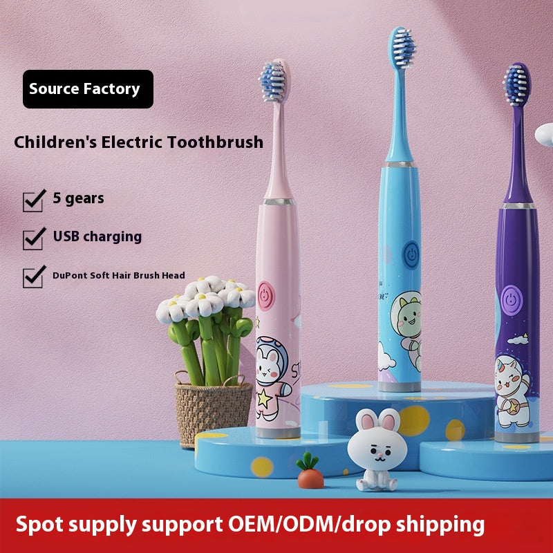 Electric Cartoon Soft Bristle Rechargeable Waterproof Toothbrush with 3 Brush Heads