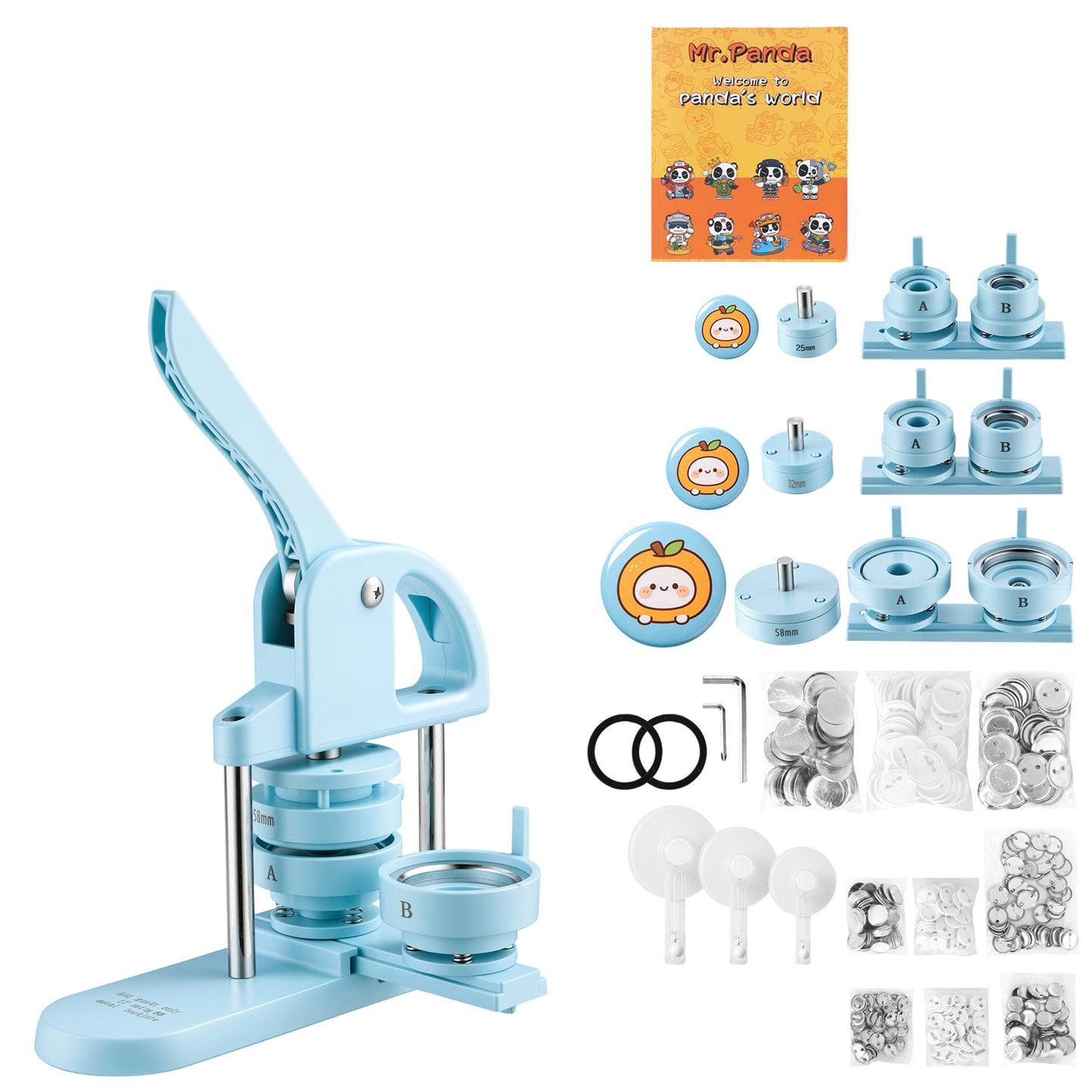 Button Maker Machine 1/1.25/2.25 Inch with 300 Button Parts, Circle Cutter & Handle