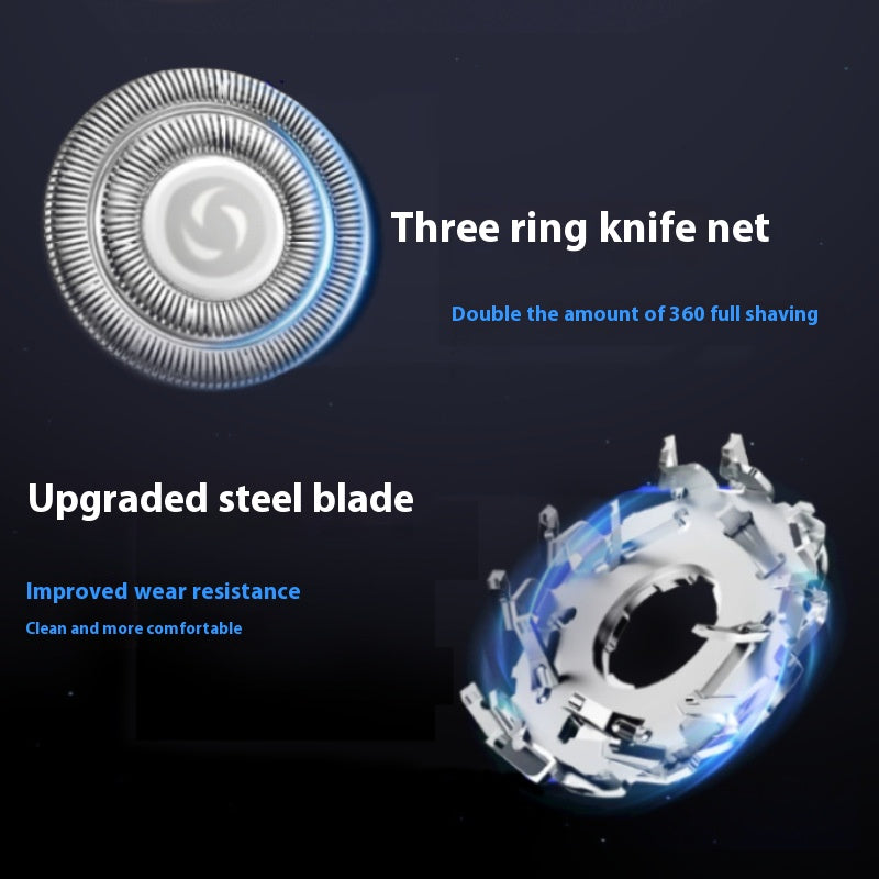 Rechargeable Electric Shaver with 3-Ring Blade