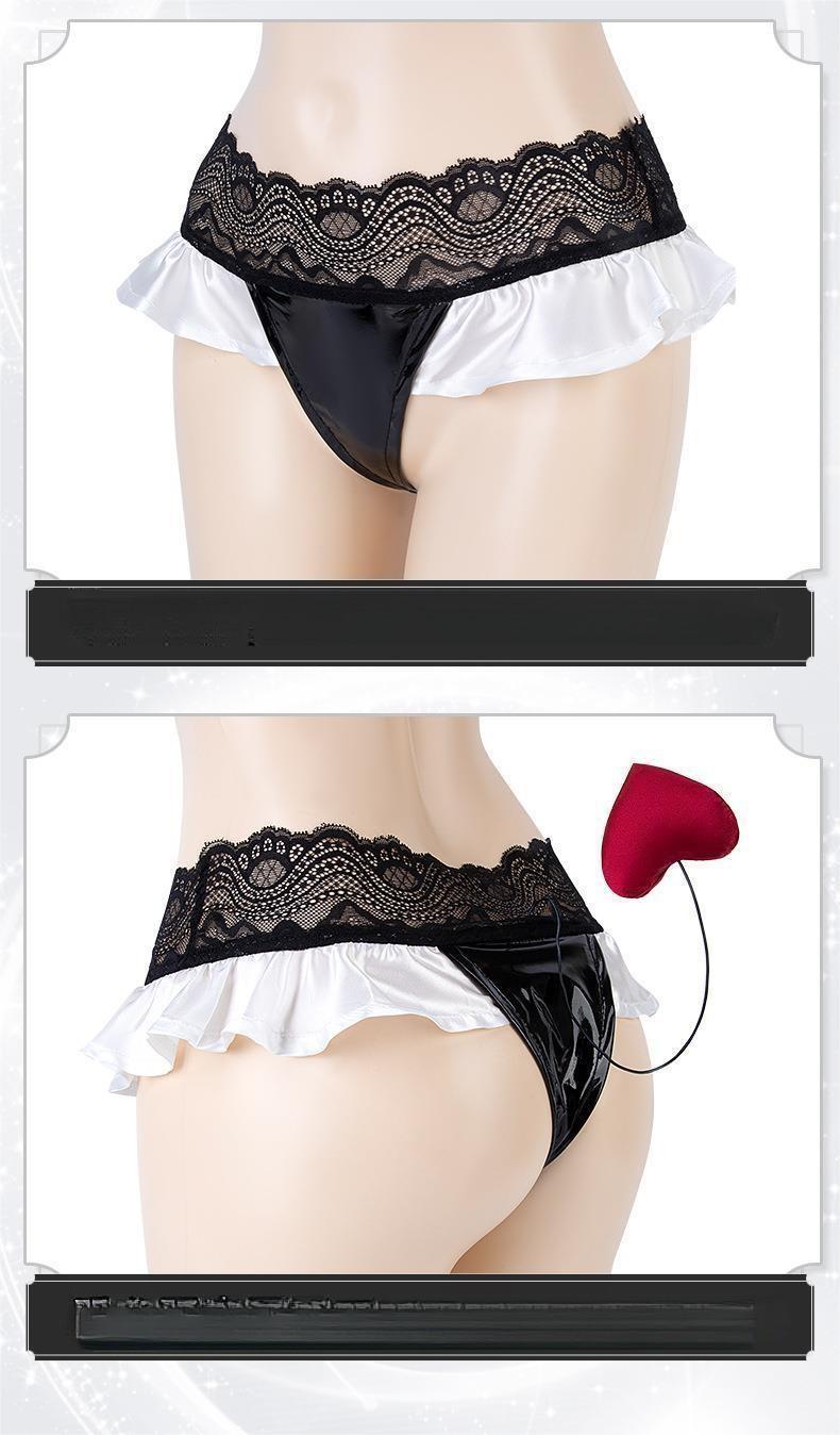 Women's Lingerie Set with Headband and Tail - Black Uniform Style