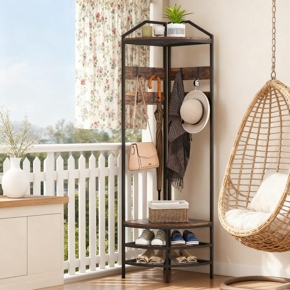 Industrial 4-Tier Coat Rack Hall Tree with Shoe Storage