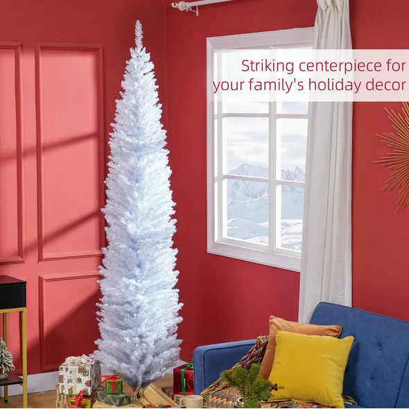 8' White Artificial Pencil Christmas Tree with 618 Branch Tips