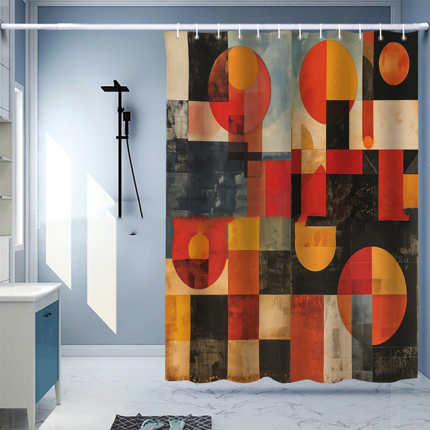 Waterproof Digital Printing Shower Curtain - Punch-Free European Style 183x214cm