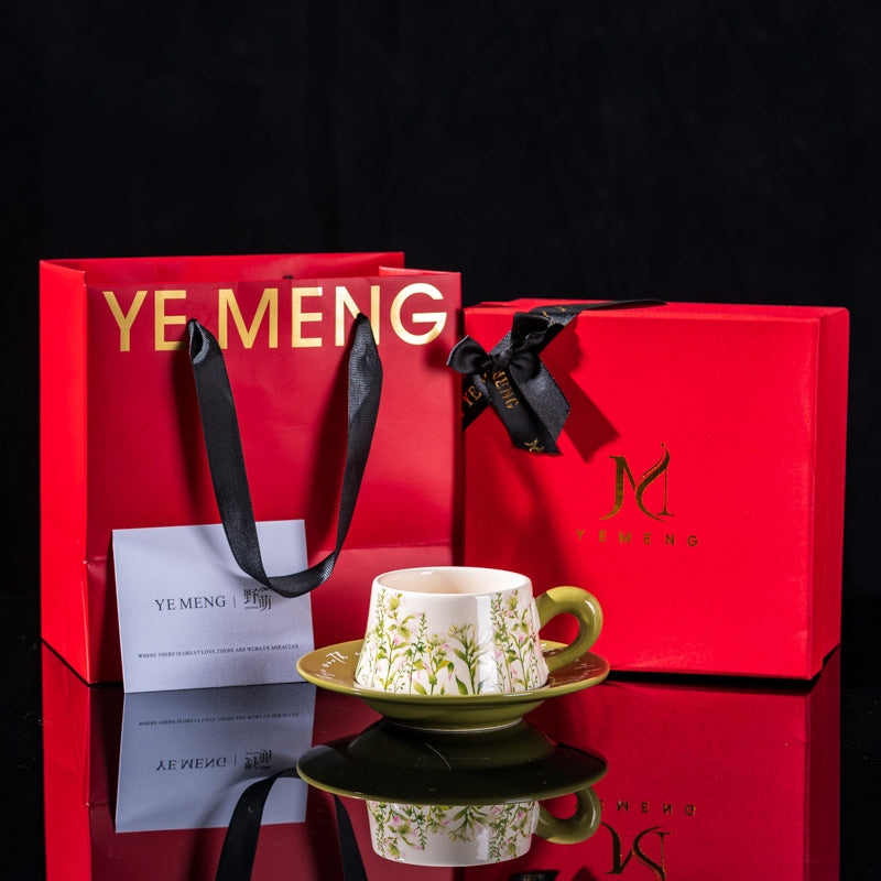 Elegant Iris Flower Ceramic Coffee Cup Set with Gift Box - Multiple Styles & Sizes