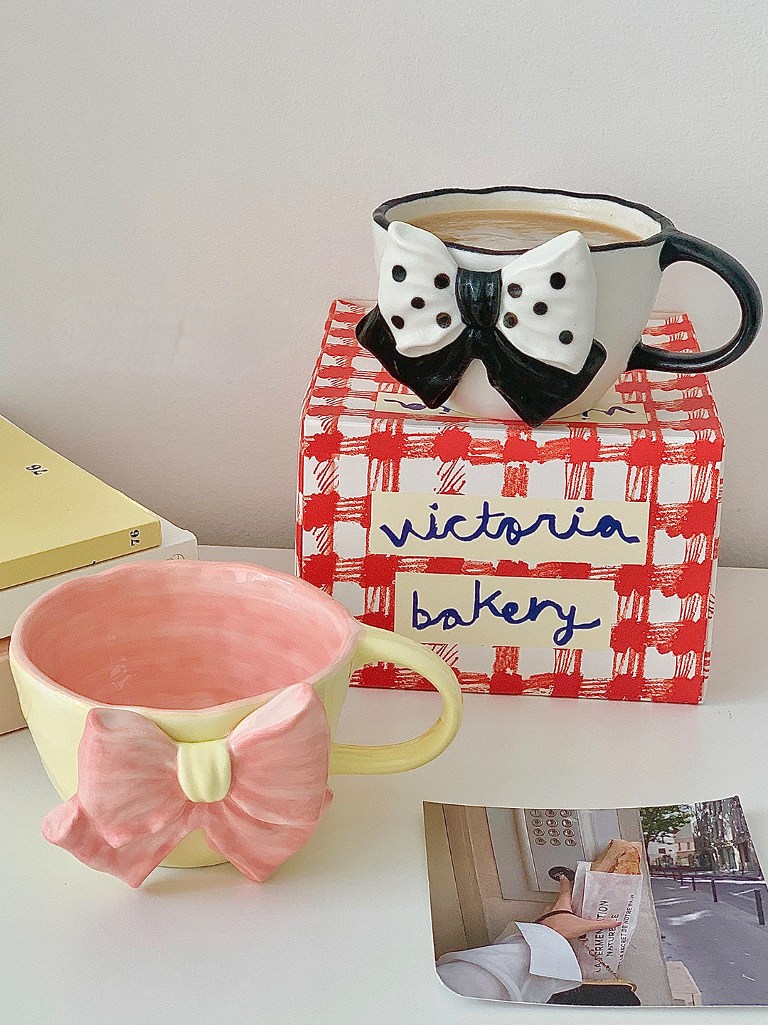 Bowknot Girl Heart Ceramic Mug - White, Black & Pink Drinkware