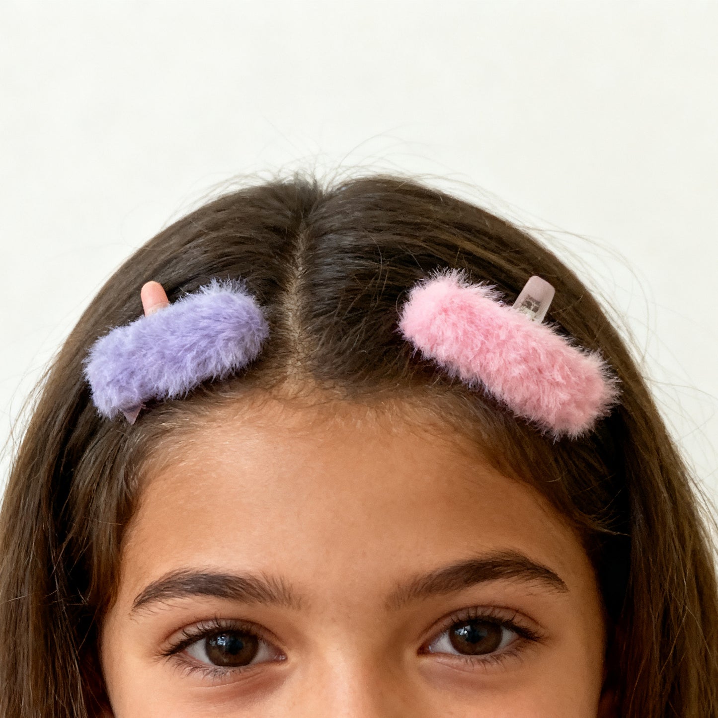 Furry Hair Clips Set - Pink & Purple Decorative Clips