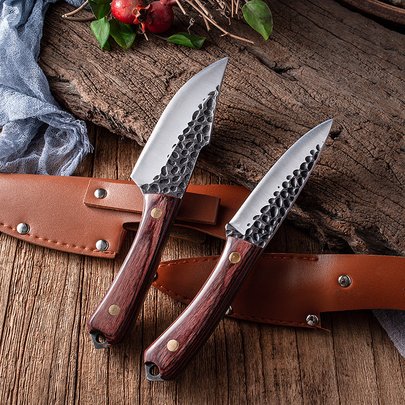 Multi-Purpose Household Knife with Leather Sheath - Stainless Steel Kitchen Tool