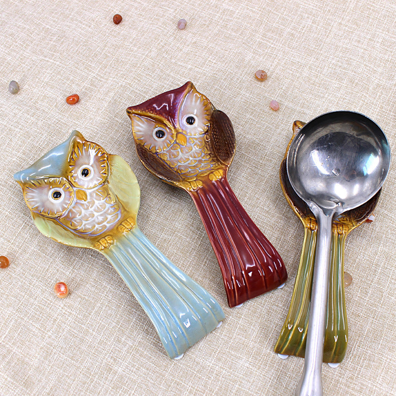 European-Style Animal Owl Ceramic Kiln-Changed Glaze Decorative Vase - Green & Blue