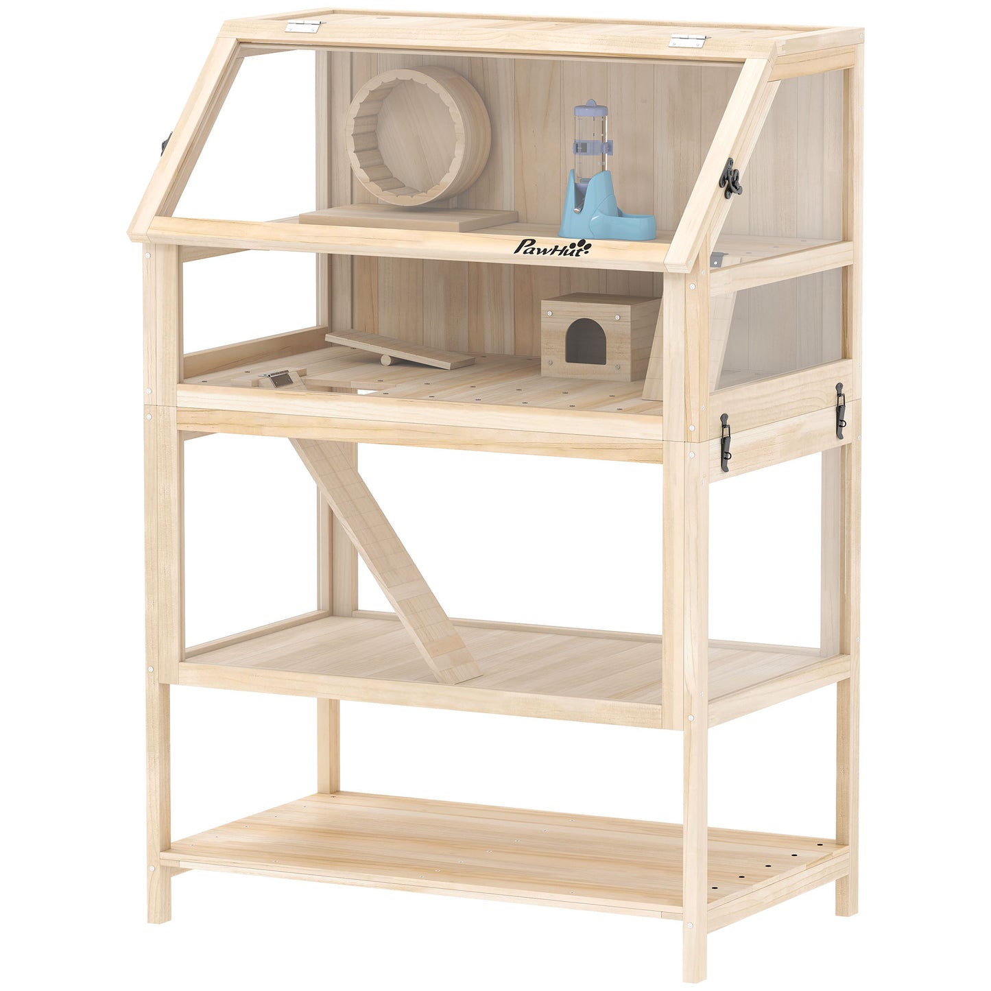 Wooden Hamster Cage with Detachable Floors & Accessories - Natural Wood
