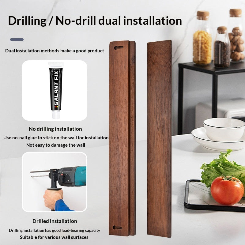 Wooden Magnetic Knife Holder Wall Mount No Drilling Needed Retro Style Kitchen Storage
