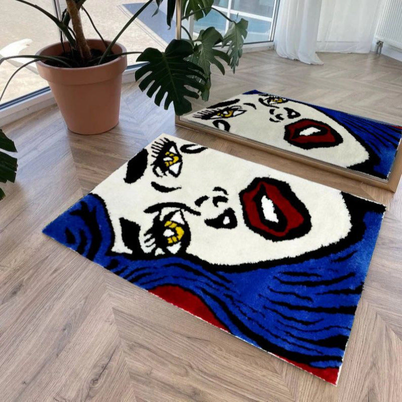 Tufted Embroidered Flocking Carpet - Blue 50x80cm & 60x90cm Options