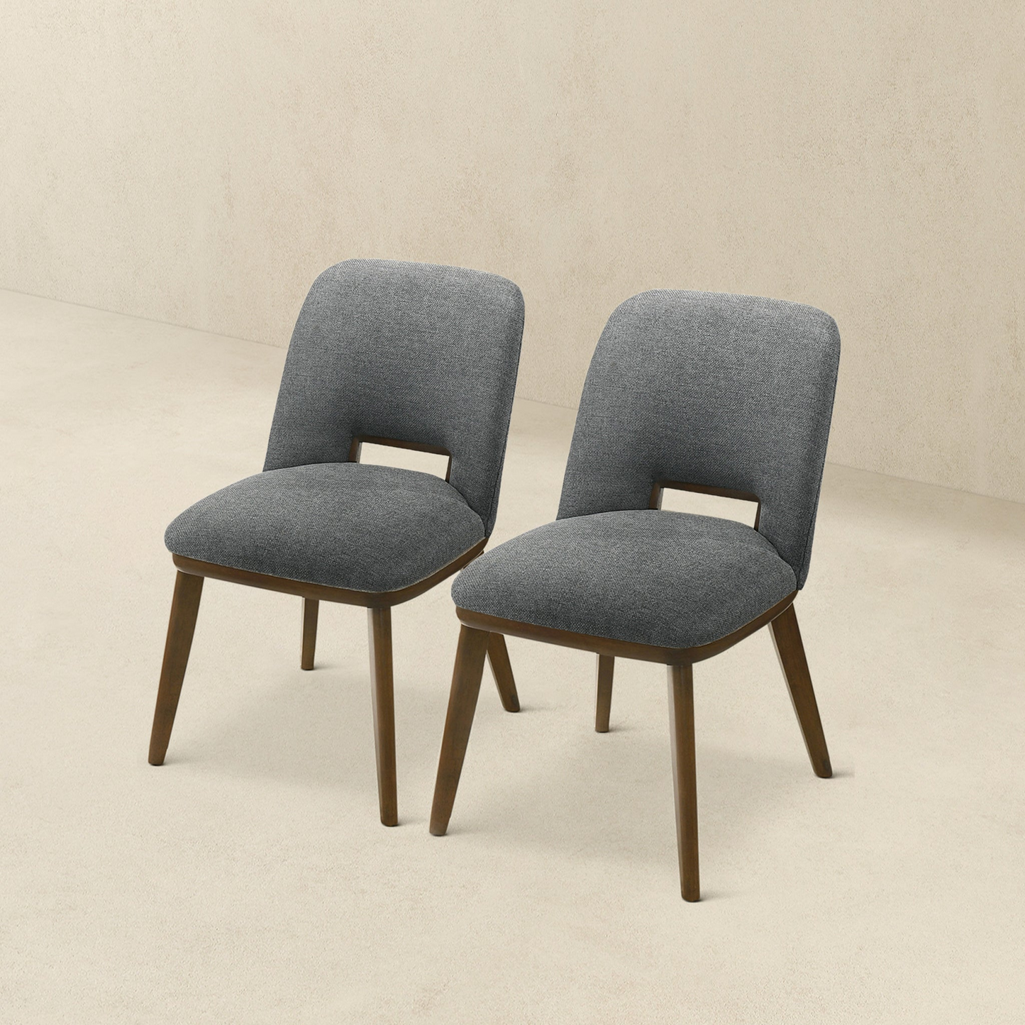 Modern Blake Dark Grey Fabric Dining Chair Set Of 2 With Walnut Wood