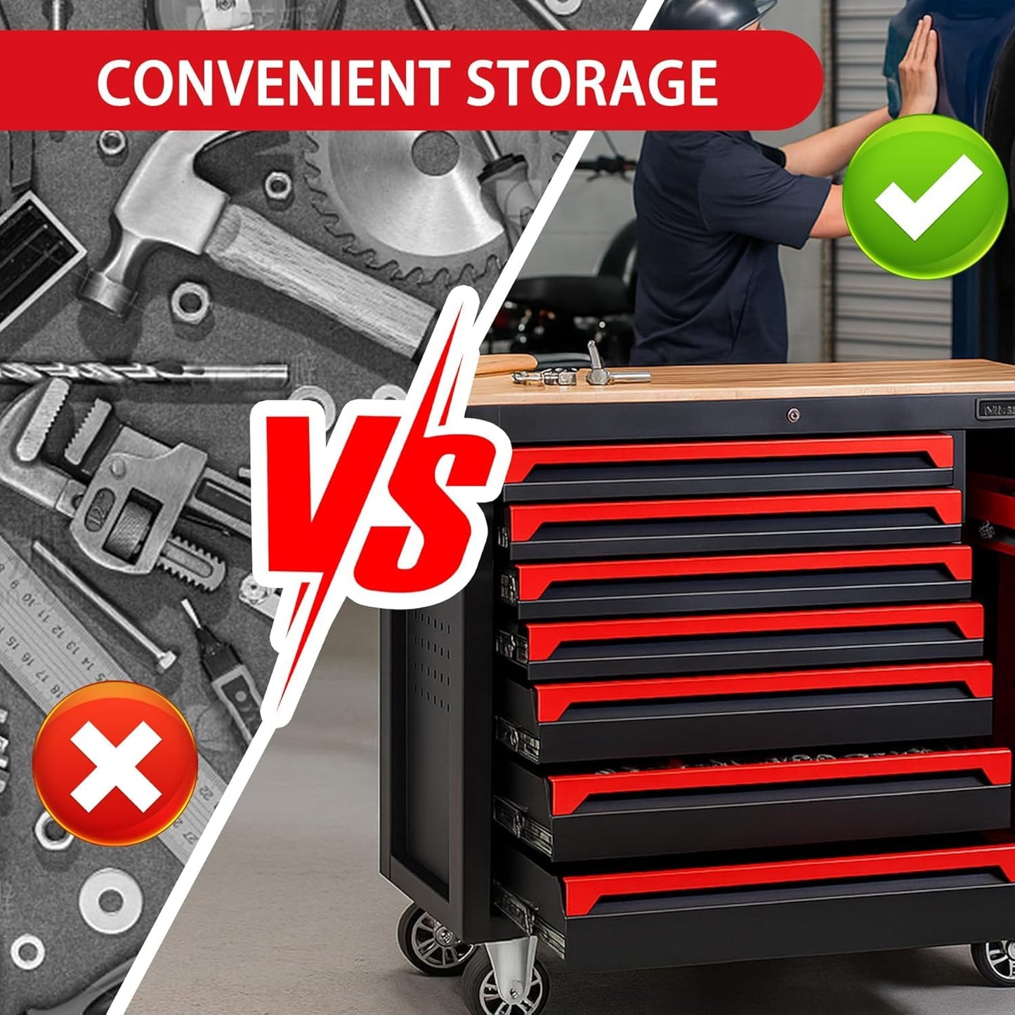 36-Inch 8-Drawer Tool Storage Cabinet Steel Garage Organizer with Casters