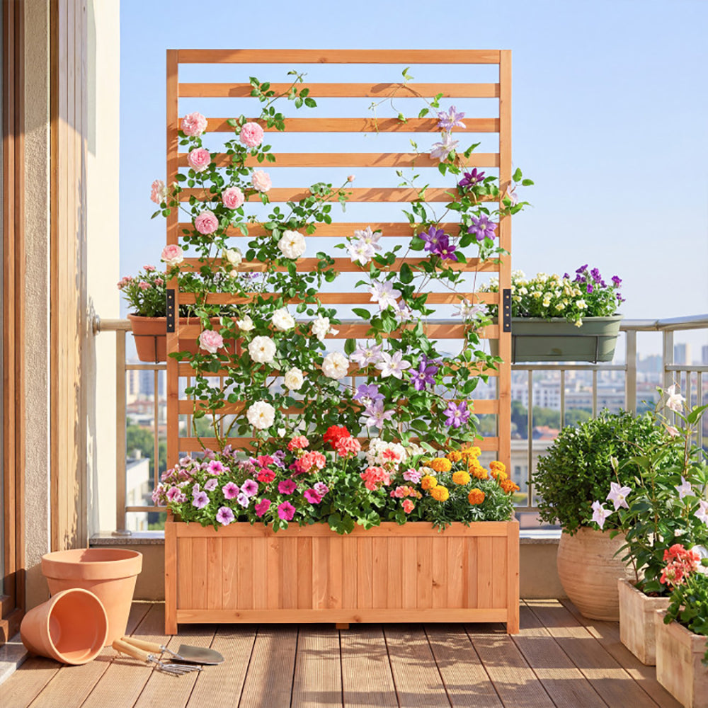 Wooden Raised Garden Bed with Trellis - 59 Inch Tall Planter Box