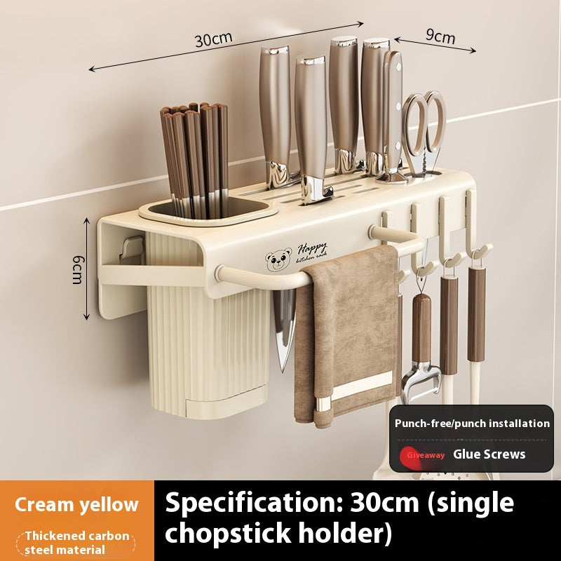 Multi-functional Kitchen Knife Rack Holder Punch-free Wall Mount Organizer
