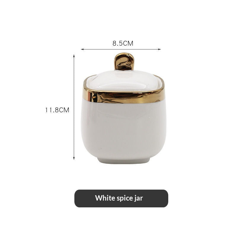 Ceramic Salt & Sauce Pot Set - Seasoning Jar for Kitchen, Oil & Vinegar Dispenser