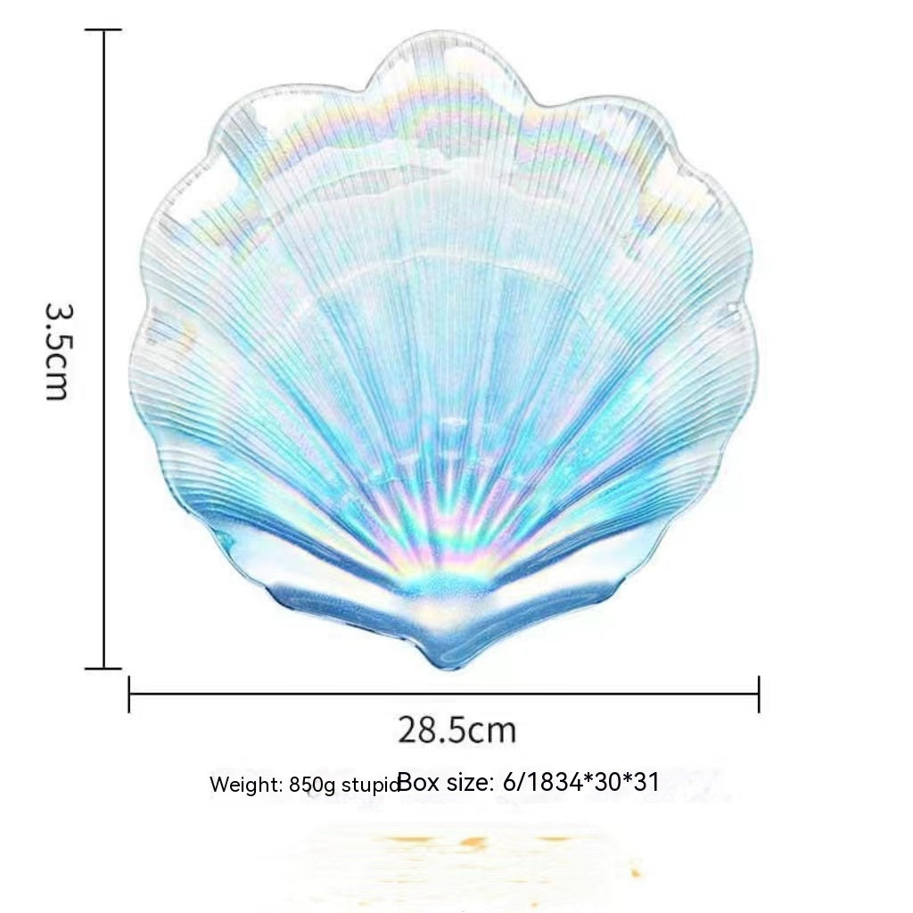Colorful Glass Shell Dish Tray - Multi-Purpose Marine Fruit Plate Home Decor