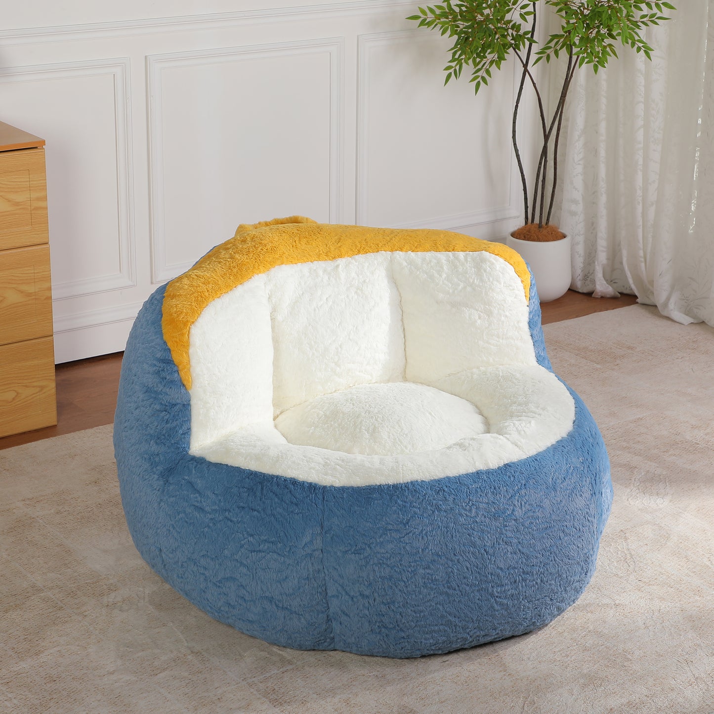 Oversized Multicolor Faux Fur Bean Bag Chair - Large Lounger Sofa