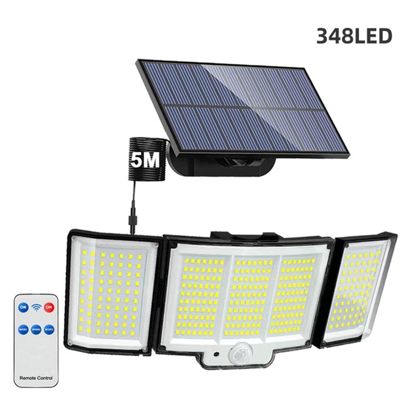 Outdoor Solar Motion Sensor Light 348 LEDs Waterproof 3-Head Security Lamp with Remote