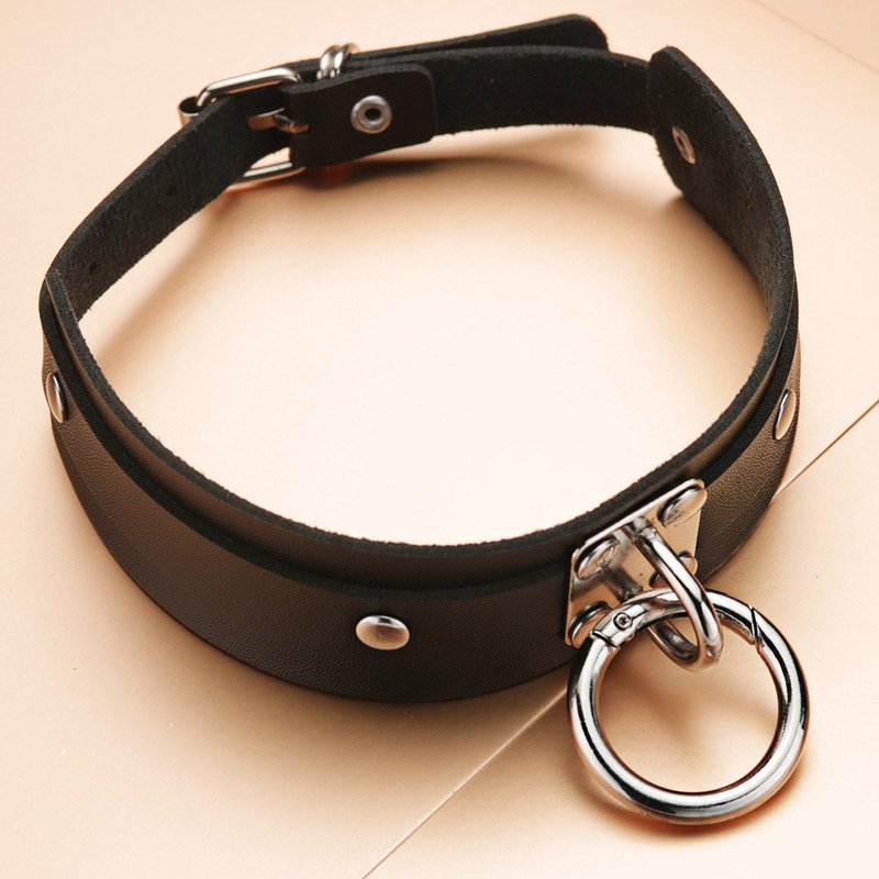 Leather Silver Punk Style Necklace for Adults