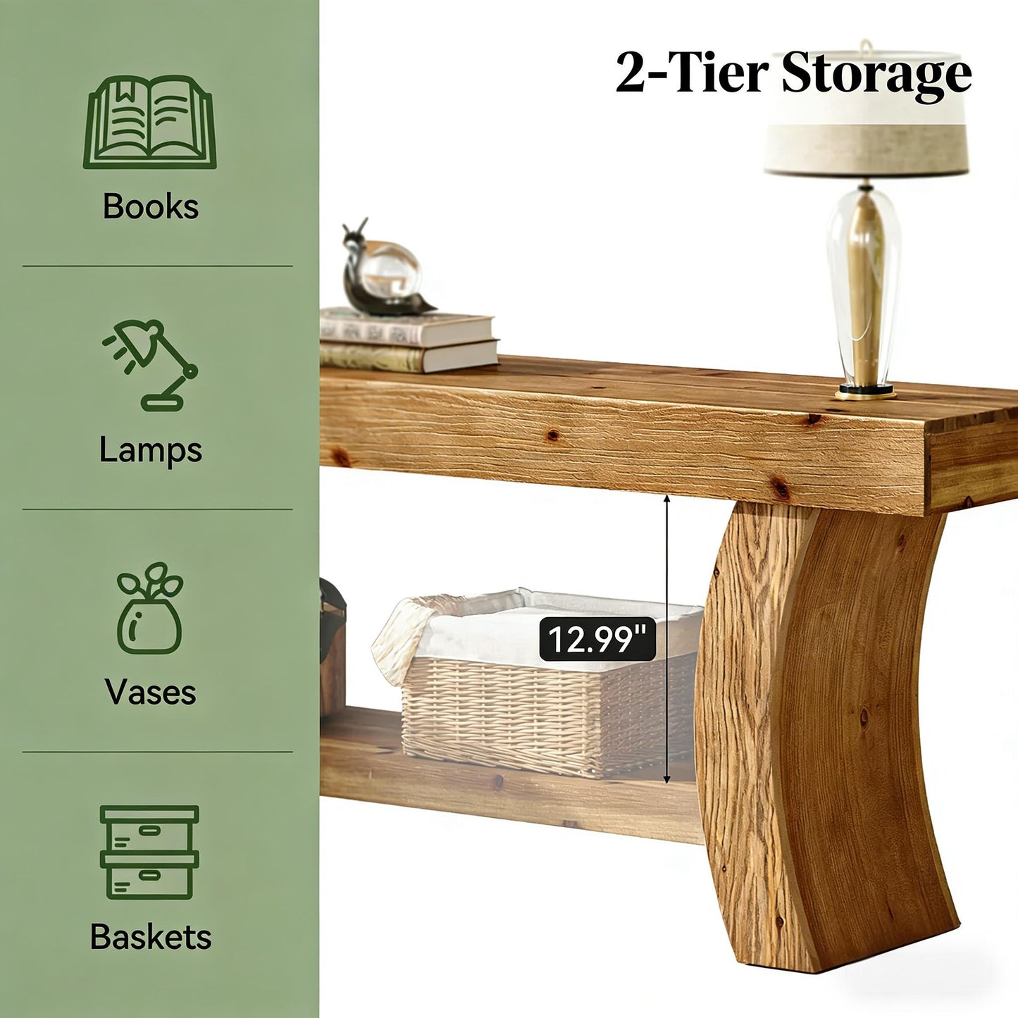 Farmhouse Console Table with Two-Tier Storage - Brown