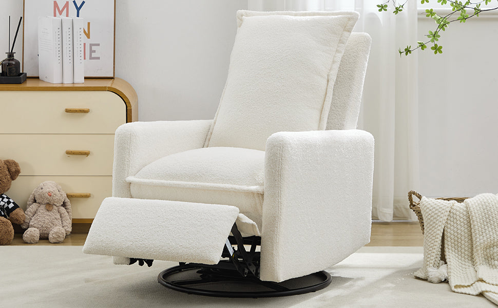 Swivel Rocker Recliner Chair - Teddy Fleece in White