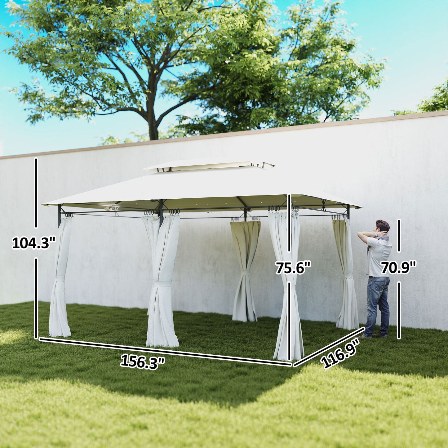 10x13 Outdoor Gazebo with Curtains - Cream White
