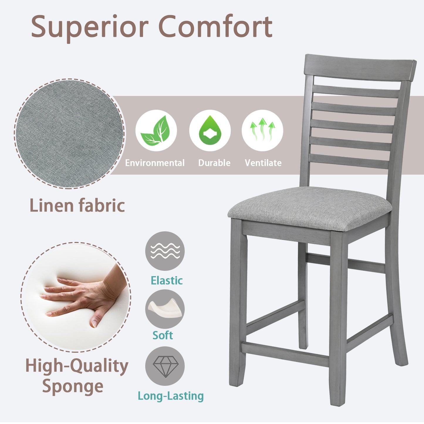 Gray Wooden Counter Height Dining Chairs Set of 4