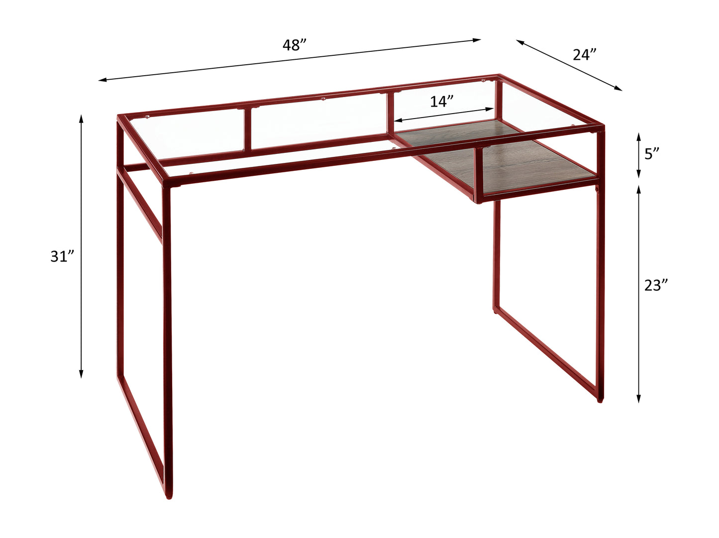 Yasin Red Finish Glass Top Writing Desk - 48x24 Inches