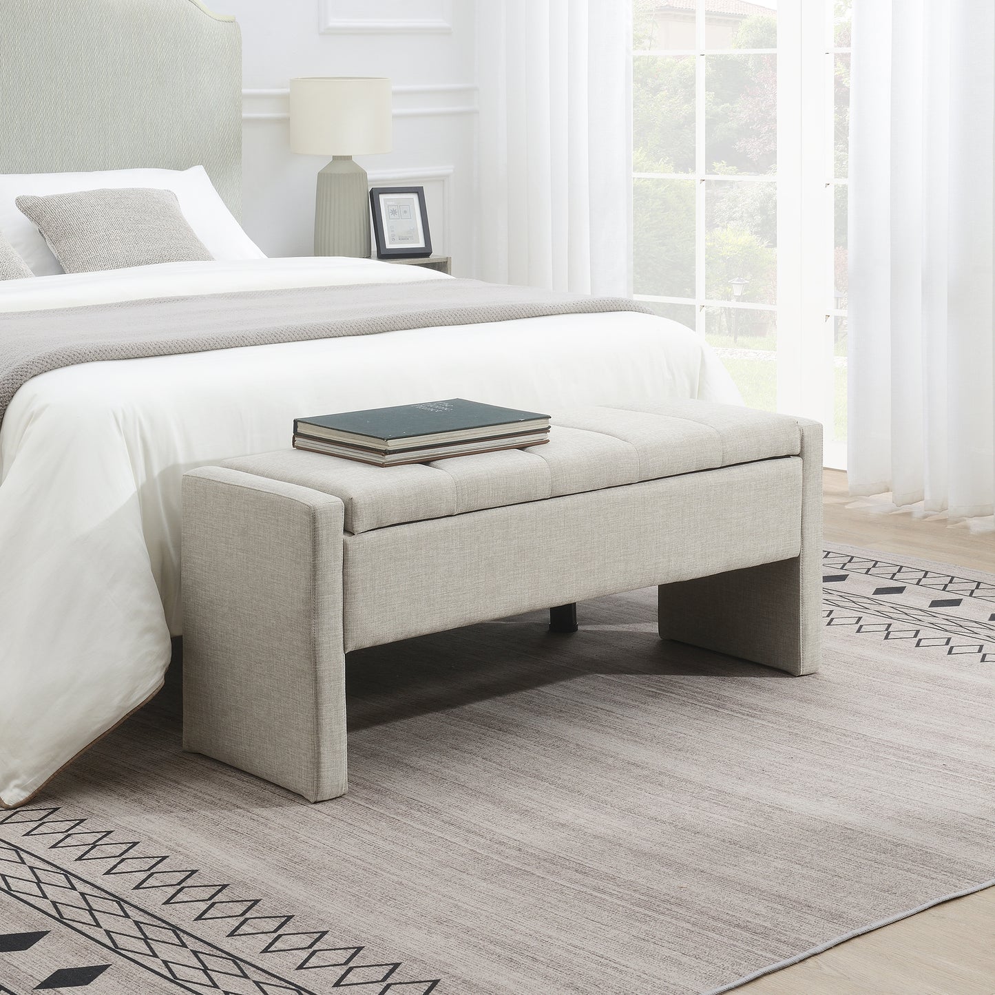 Modern Bed End Bench With Storage,Upholstered Large Foot Rest Stool,