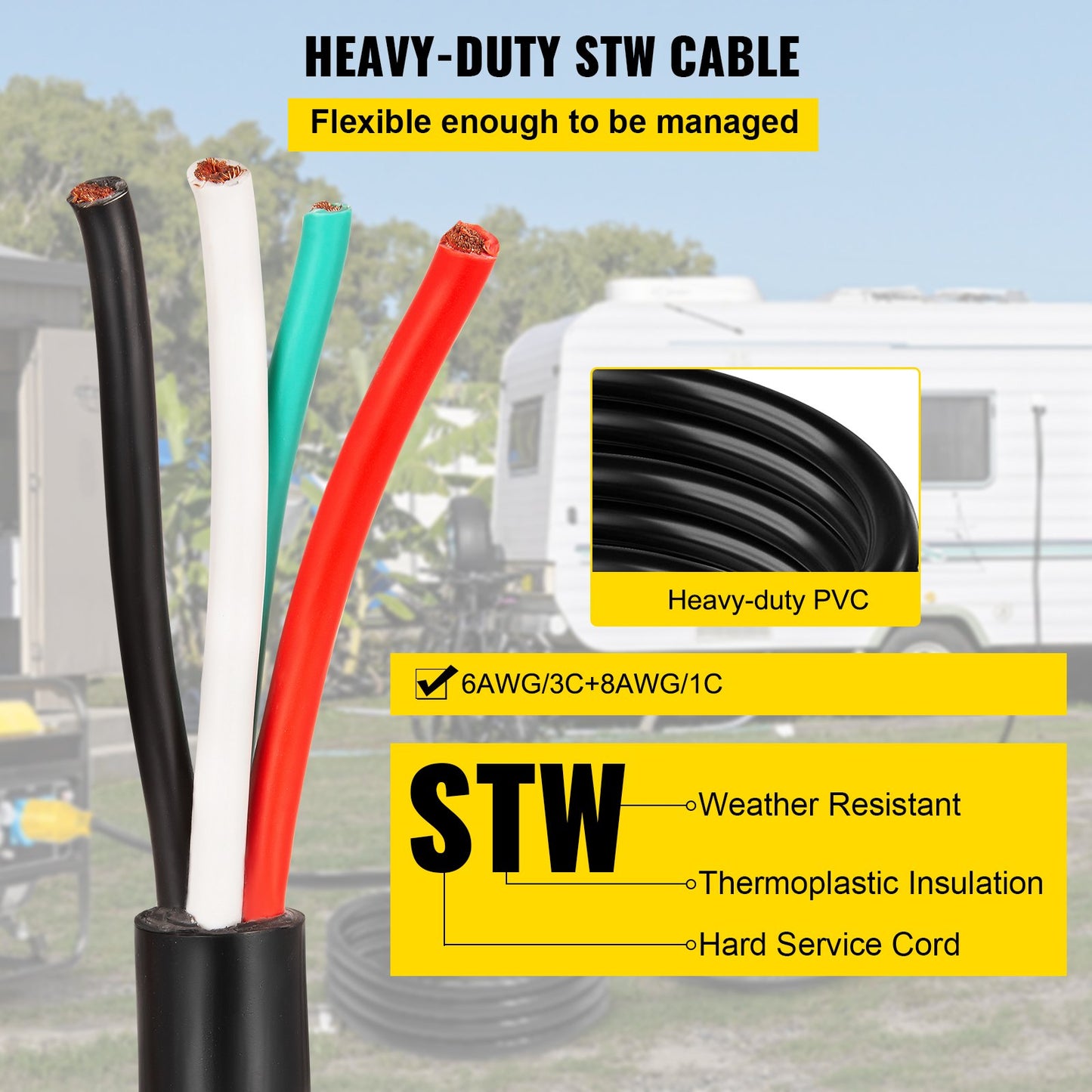 50Ft 50Amp Generator Extension Cord - Heavy-Duty 6 Gauge Power Cable