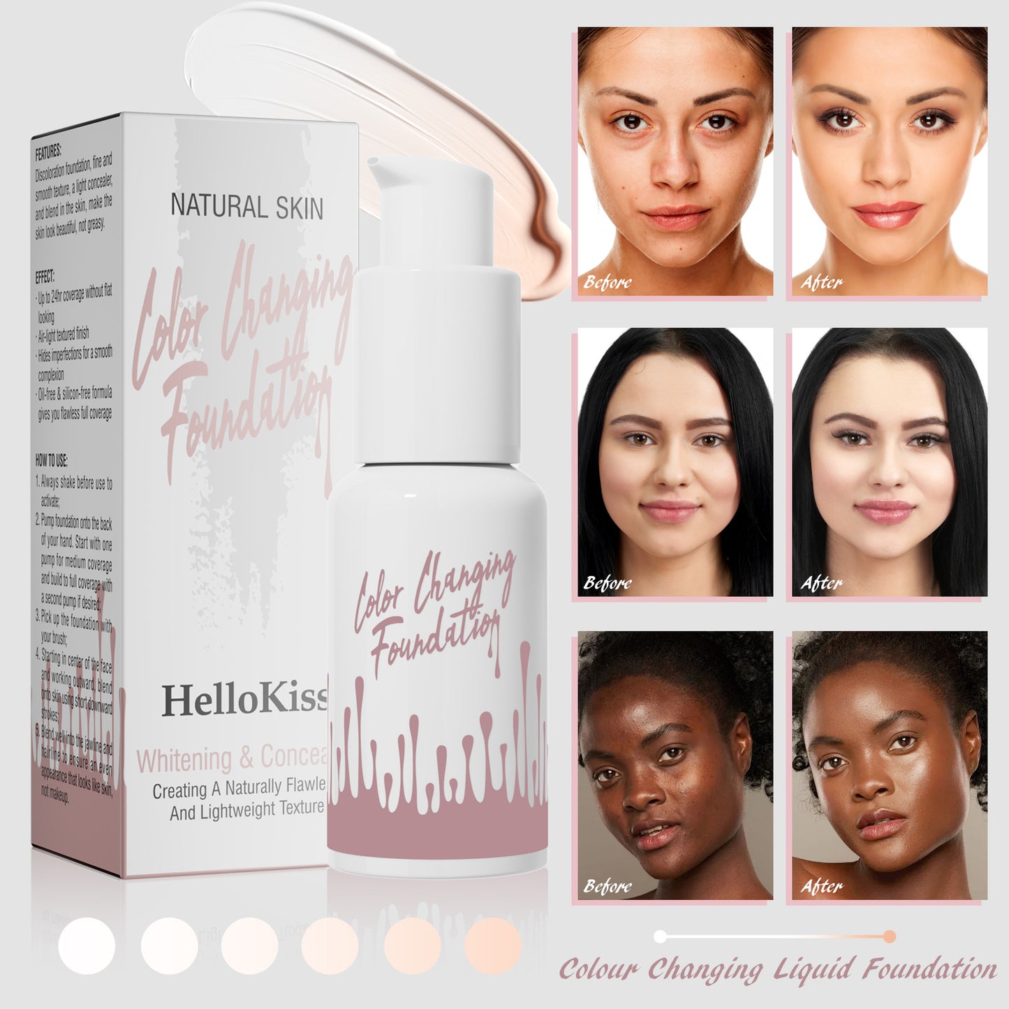 Color-Changing Liquid Foundation - Moisturizing & Long-Lasting Face Makeup