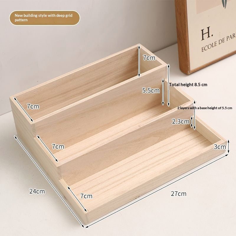 Multi-Layer Solid Wood Display Rack with Step Style for Home & Office Storage