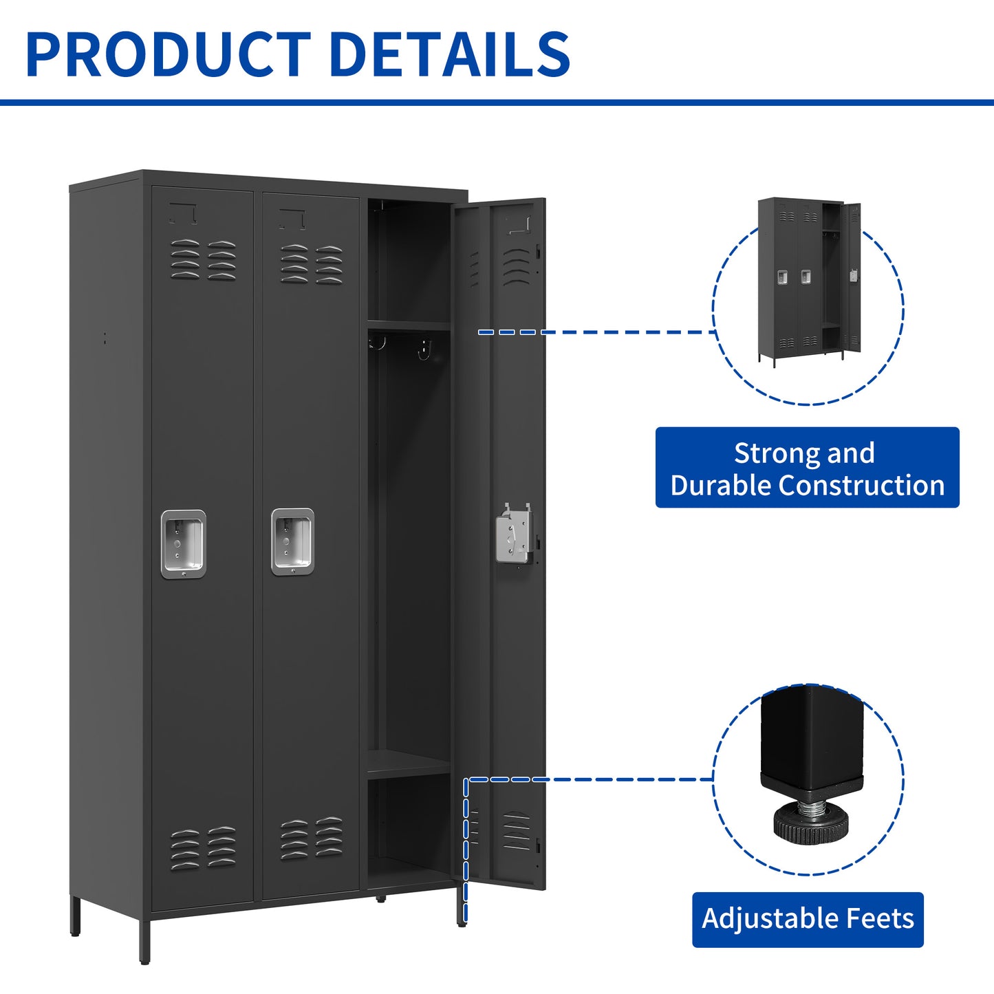 3 Door 72 H Metal Lockers With Lock For Employees,Storage Locker