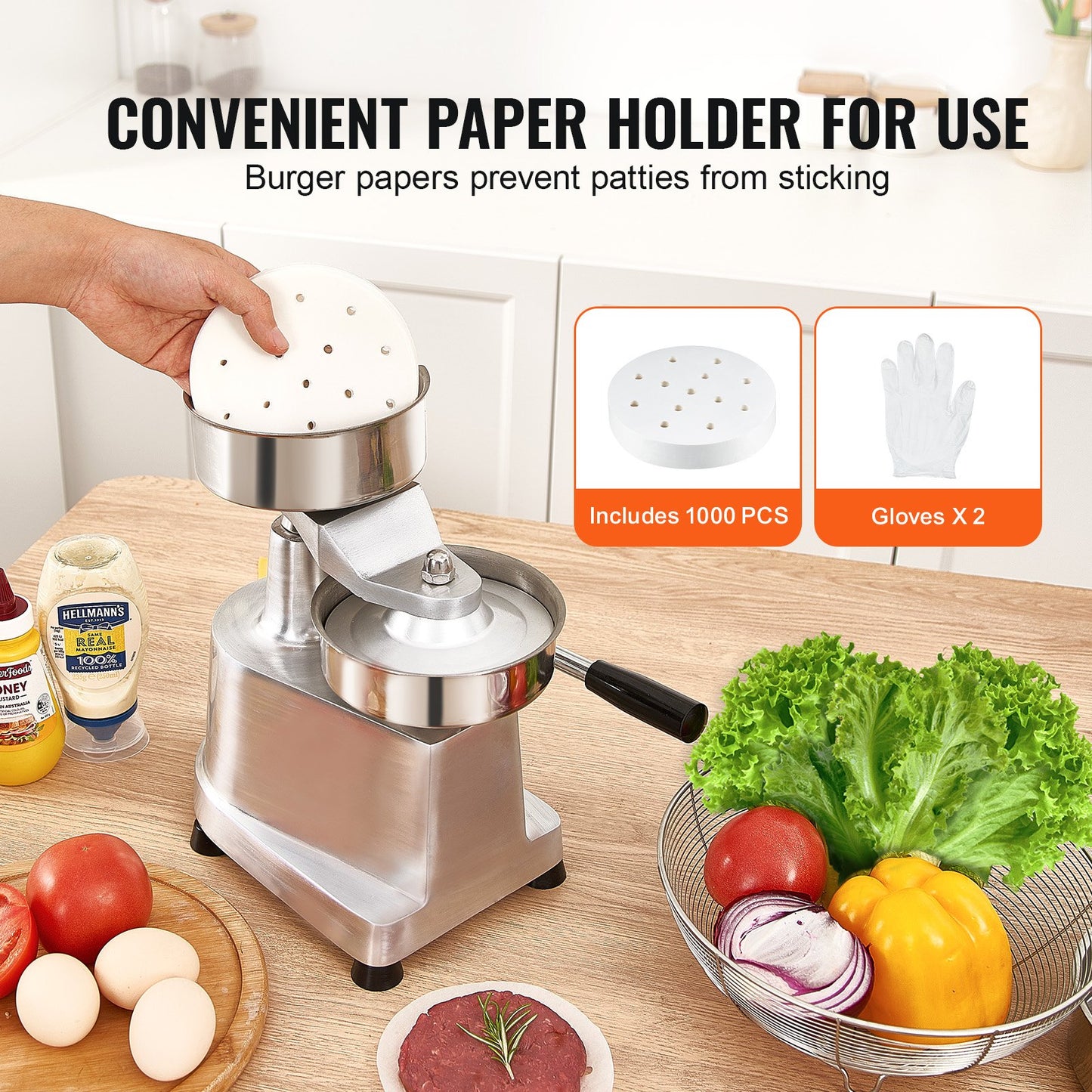 Heavy Duty Hamburger Patty Maker - 5-Inch Stainless Steel Press