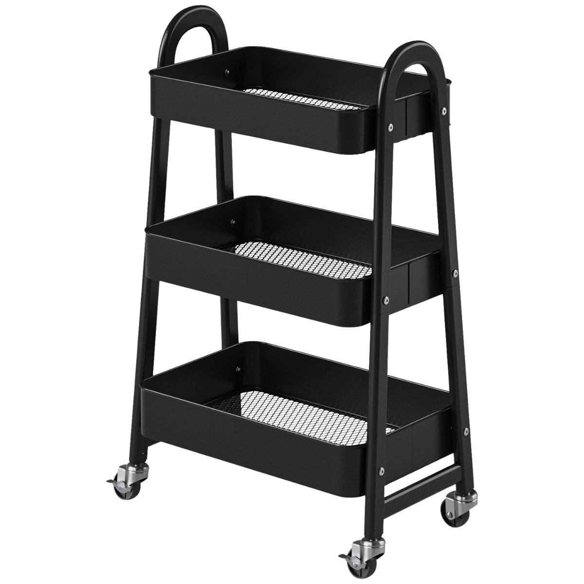 3-Tier Rolling Cart, Metal Utility Storage Lockable Wheels, For