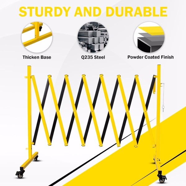 Metal Expandable Barricade 11FT Retractable Safety Fence with Casters