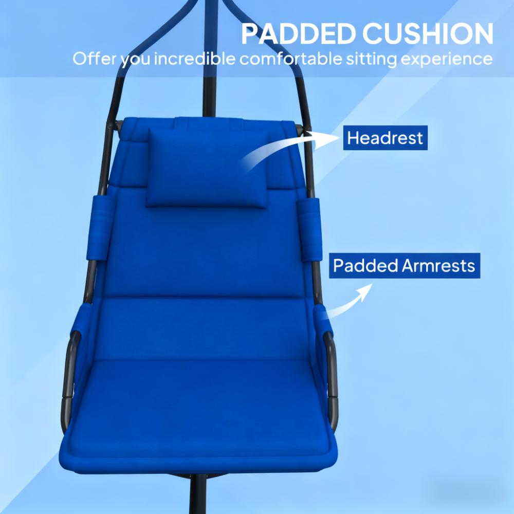 Hanging Swing Chair with Steel Frame & Coating Cushion - Black & Dark Blue