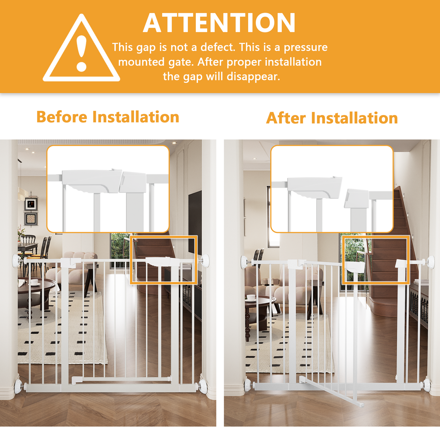 Wide Baby Gate 29.5-45.3" with Walk-Through Design - White